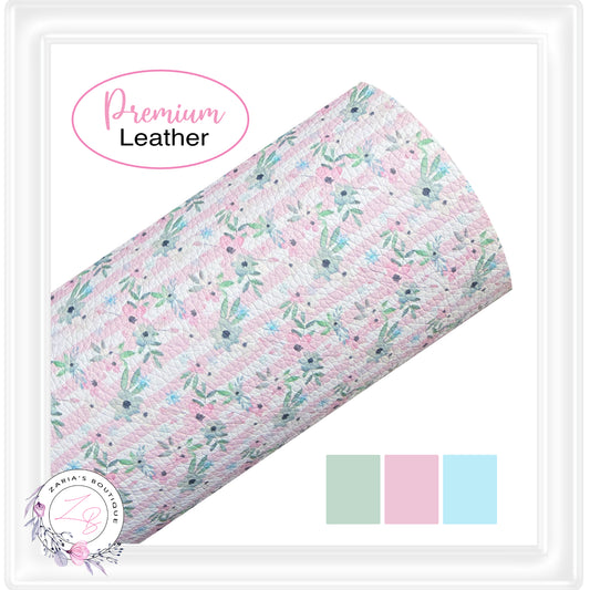 ⋅ Pink Stripe Floral ⋅ Custom Printed Premium Vegan Faux Leather ⋅