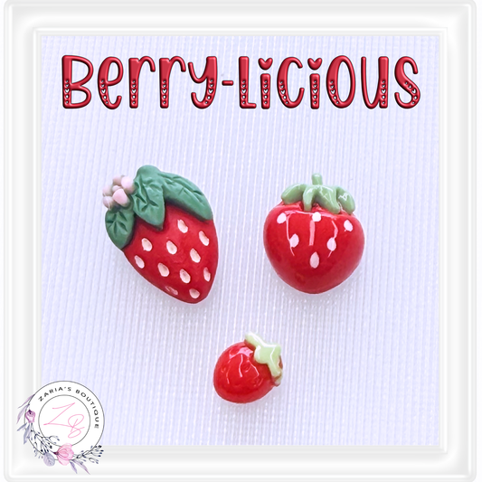 ⋅ Red Strawberry Flatbacks ⋅ Resin Craft Embellishments ⋅ Per Pair ⋅ 3 Designs ⋅