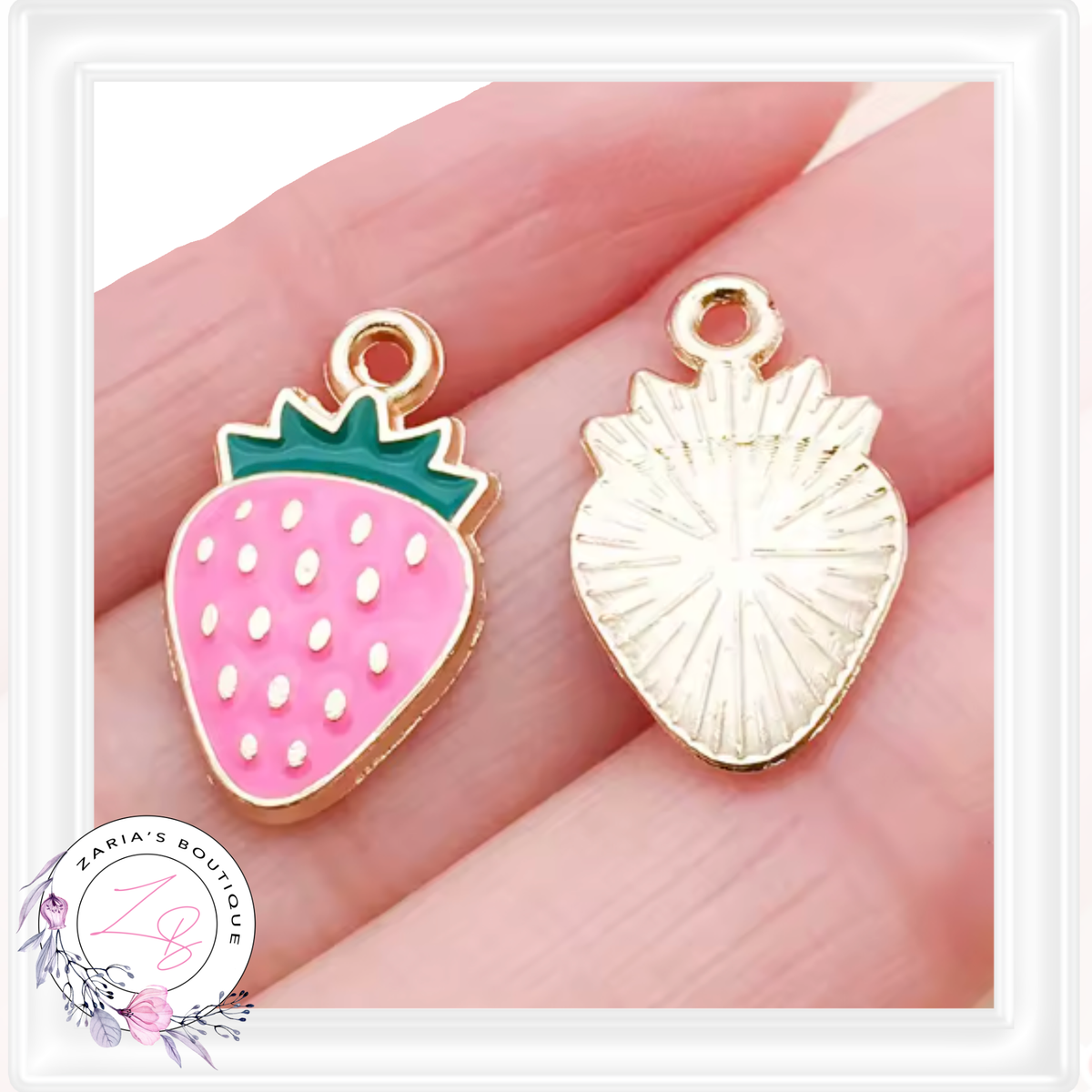⋅ Pink Strawberry Charms ⋅ Jewellery Earrings Craft Embellishments ⋅ Per Pair ⋅
