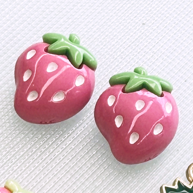 ⋅ Pink Strawberry Flatbacks ⋅ Resin Craft Embellishments ⋅ Per Pair ⋅ 3 Designs ⋅