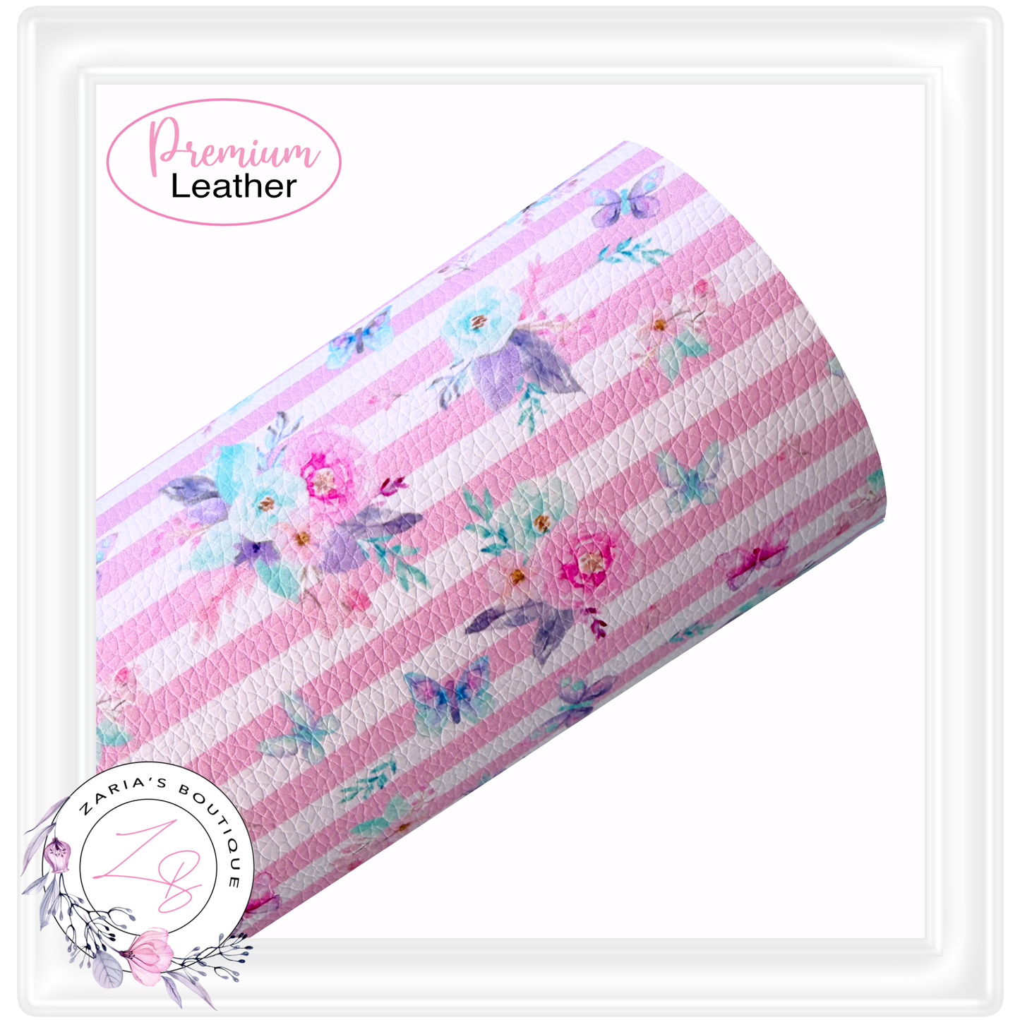 Butterfly Floral Stripe Vegan Faux Leather