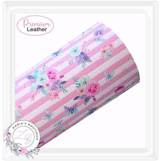Butterfly Floral Stripe Vegan Faux Leather
