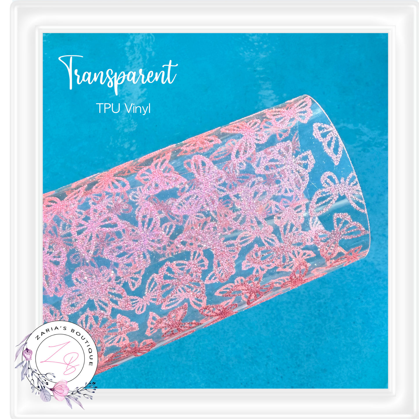 ⋅ Transparent TPU Clear Vinyl Sheets ⋅ Pink Glitter Butterflies ⋅
