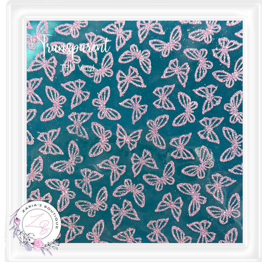 ⋅ Transparent TPU Clear Vinyl Sheets ⋅ Pink Glitter Butterflies ⋅