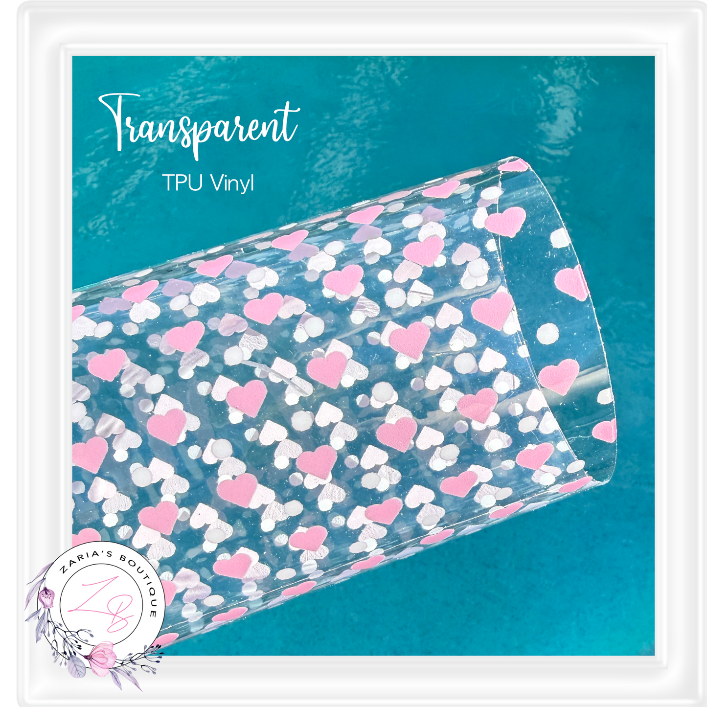 ⋅ Transparent TPU Clear Vinyl Sheets ⋅ Pink Hearts & White Spots ⋅
