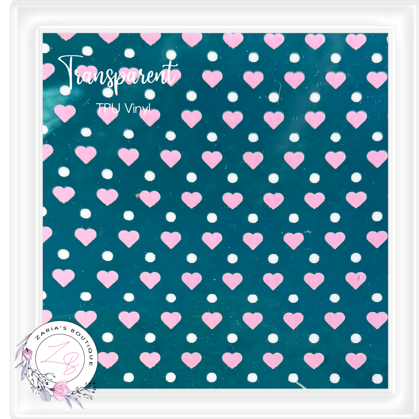 ⋅ Transparent TPU Clear Vinyl Sheets ⋅ Pink Hearts & White Spots ⋅