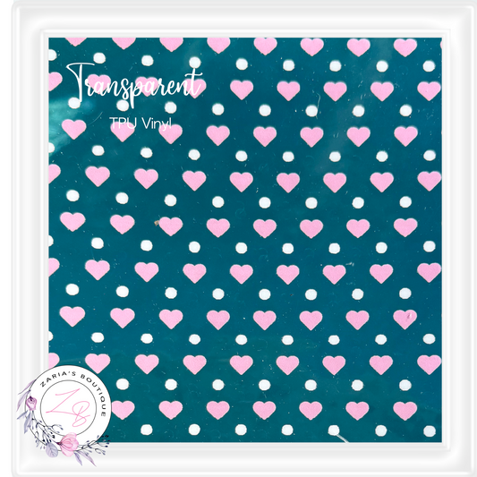 ⋅ Transparent TPU Clear Vinyl Sheets ⋅ Pink Hearts & White Spots ⋅