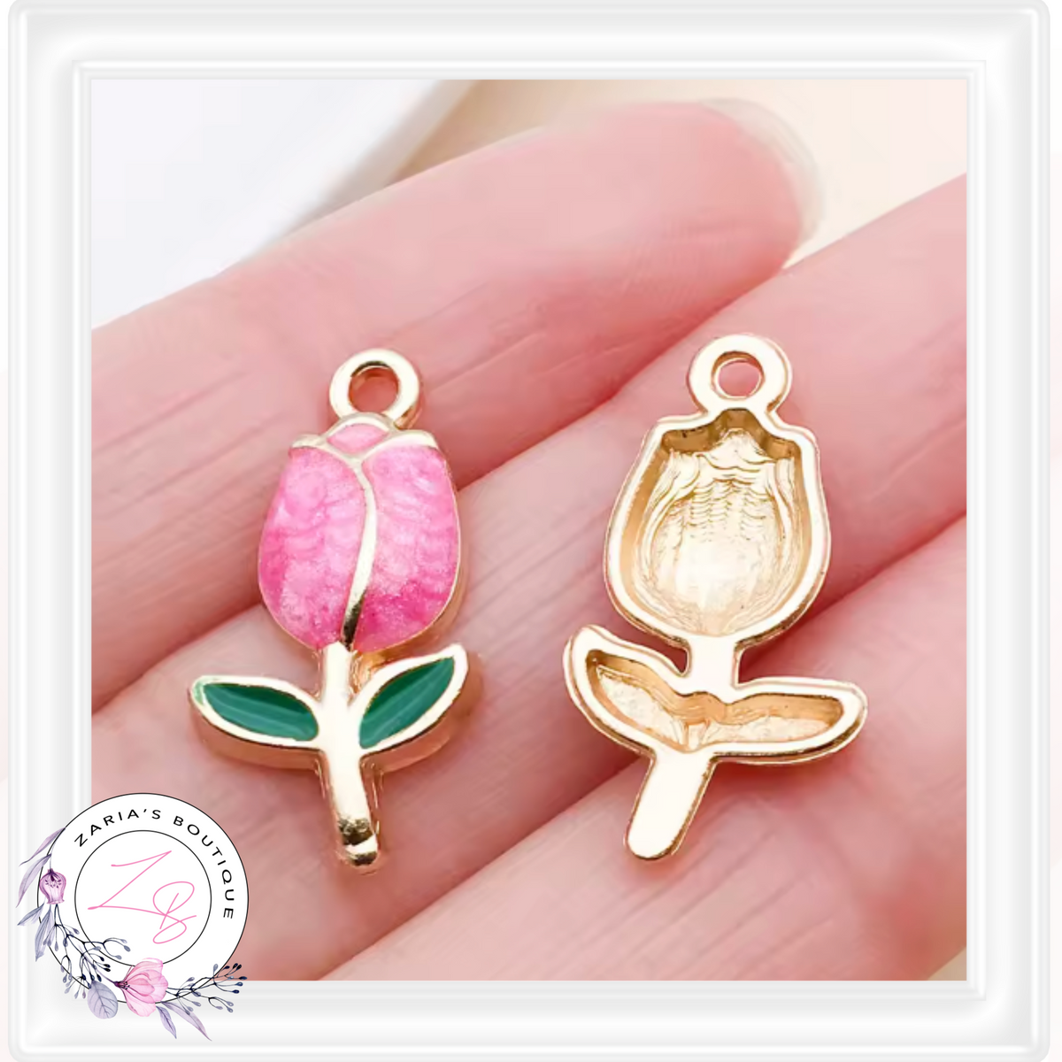 ⋅ Pink Tulip Charms ⋅ Jewellery Earring Charms Craft Embellishments ⋅ Per Pair ⋅