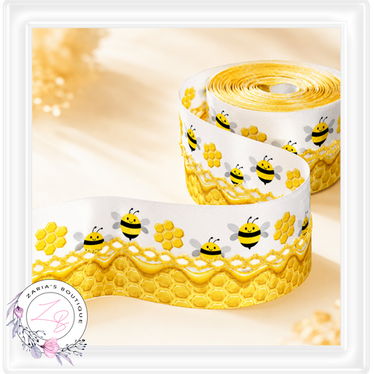 ⋅ RIBBON ⋅ 32mm Satin Scallop Stitch ⋅ Honeycomb Bees ⋅ 1 Yard 90cm ⋅