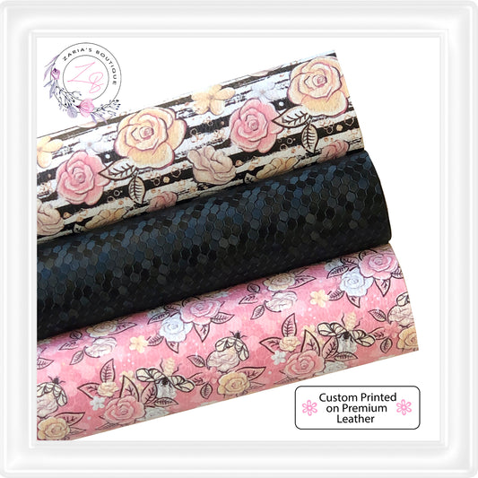 Floral Printing Pattern Faux Leather Sheets Vegan Leather for 