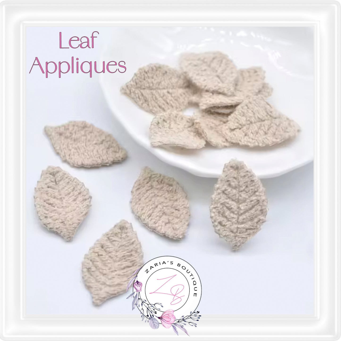 • Knitted Leaf Appliques • 8 Colours •