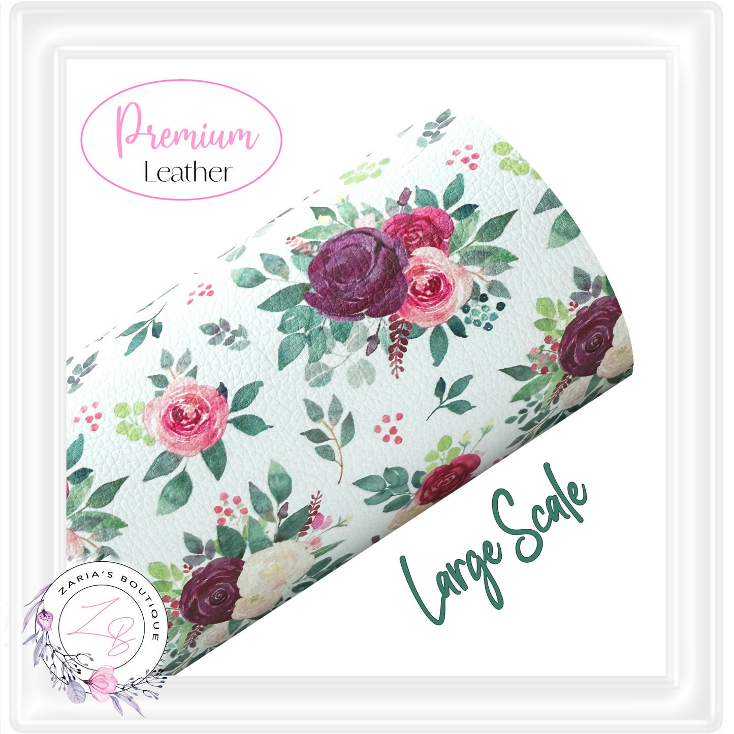 Custom Burgundy Rose Blooms Vegan Faux Leather Designer Multi-Pack or Single Sheets