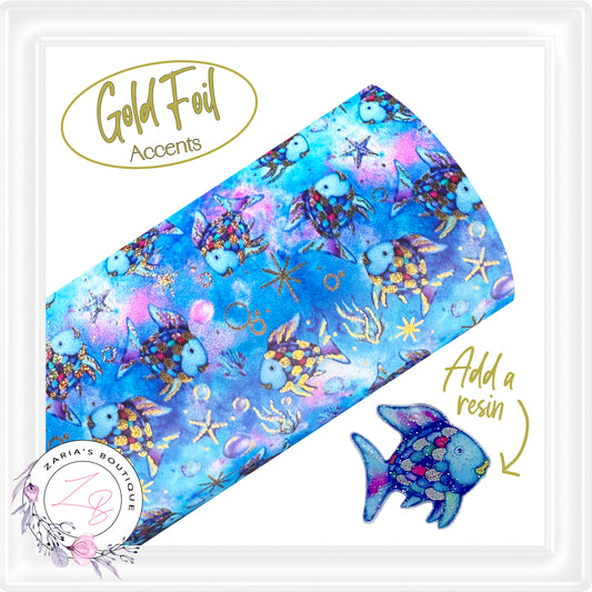 • Rainbow Fish • Gold Foil Embossed Vegan Faux Leather •