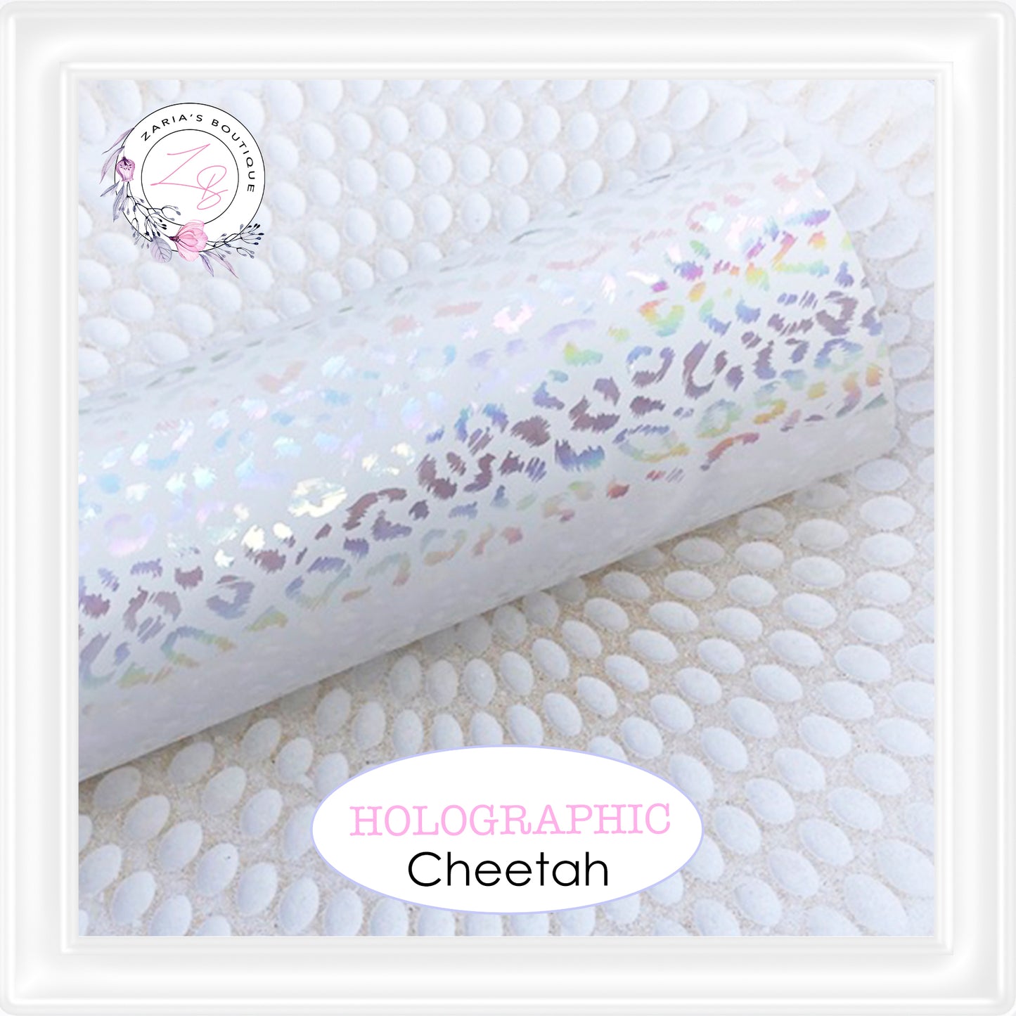 • White Holographic Cheetah • Premium Faux Leather •