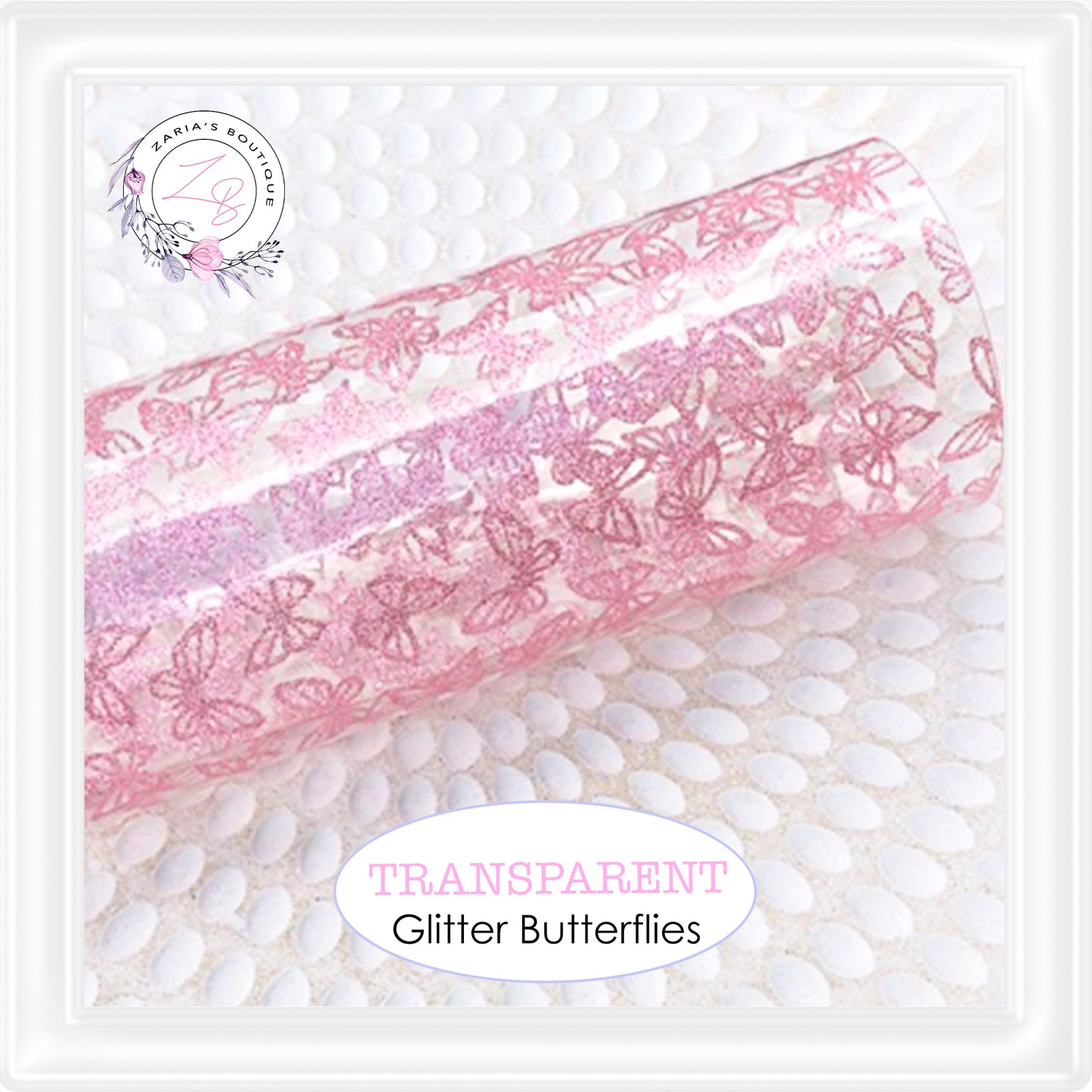 ⋅ Pink Glitter Butterflies ⋅ Premium Transparent Faux Leather ⋅