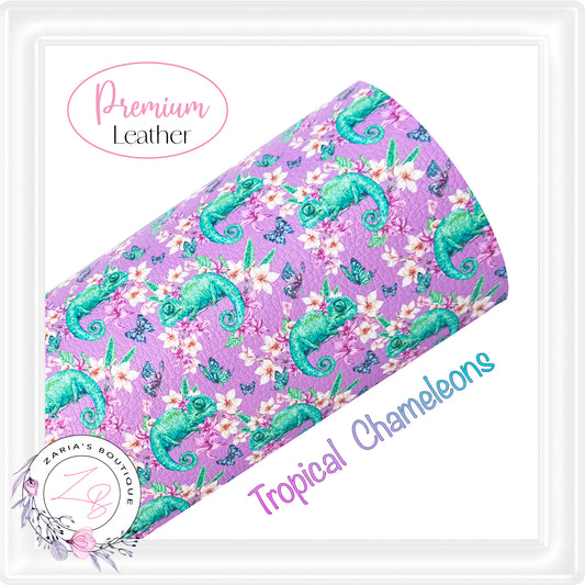 ⋅ Tropical Chameleons ⋅ Custom Printed Premium Vegan Faux Leather ⋅ 2 Colours ⋅