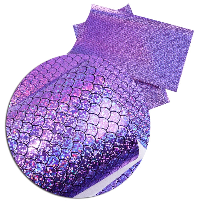 Purple Hologram Embossed Mermaid Fish Scales ~ Vegan Faux Leather