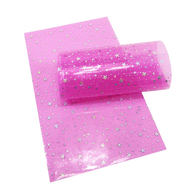 SALE Transparent Hologram Stars ~ Hot Pink & Silver ~ Bow Making ~ Craft Fabric Sheets