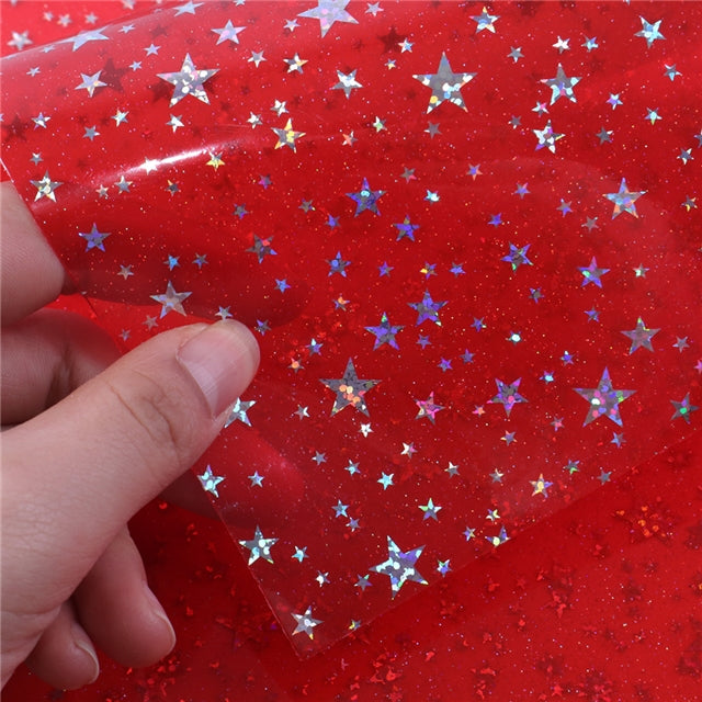 SALE Transparent Hologram Stars ~ Hot Pink & Silver ~ Bow Making ~ Craft Fabric Sheets