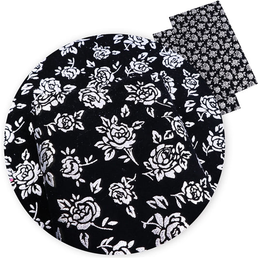 Metallic Silver Rose on Black Flocked Velvet