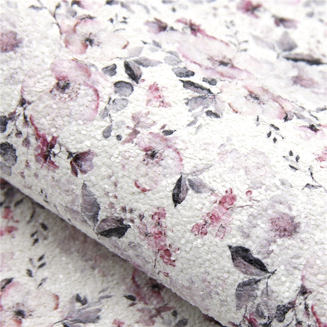 Magnolia Chunky Glitter Floral  ~ Pink Grey White  ~ 1.15mm