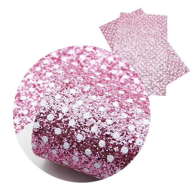 Pink/White Polka Dot Spots Chunky Glitter Bow Canvas Fabric