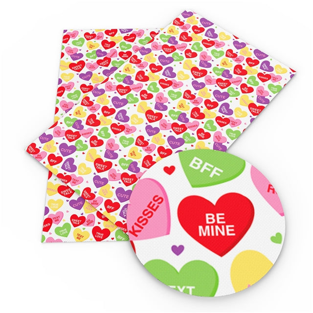 Conversation Hearts ~ Smooth Valentine Candy Lolly Faux Leather Fabric Leatherette