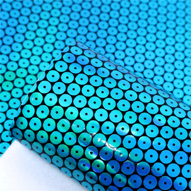 SALE Blue Holo Sequins ~ Smooth Glossy Faux Leather