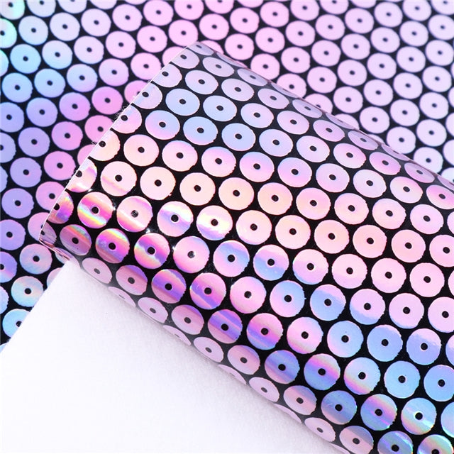 Pink Holo Sequins ~ Smooth Glossy Faux Leather