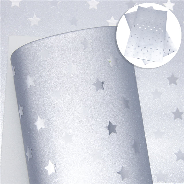 Metallic Silver Star Faux Leather Craft Bow Fabric
