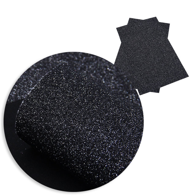 Black Sapphire ~ Soft Medium Glitter Sailor Bow Fabric Faux Leather Sheets
