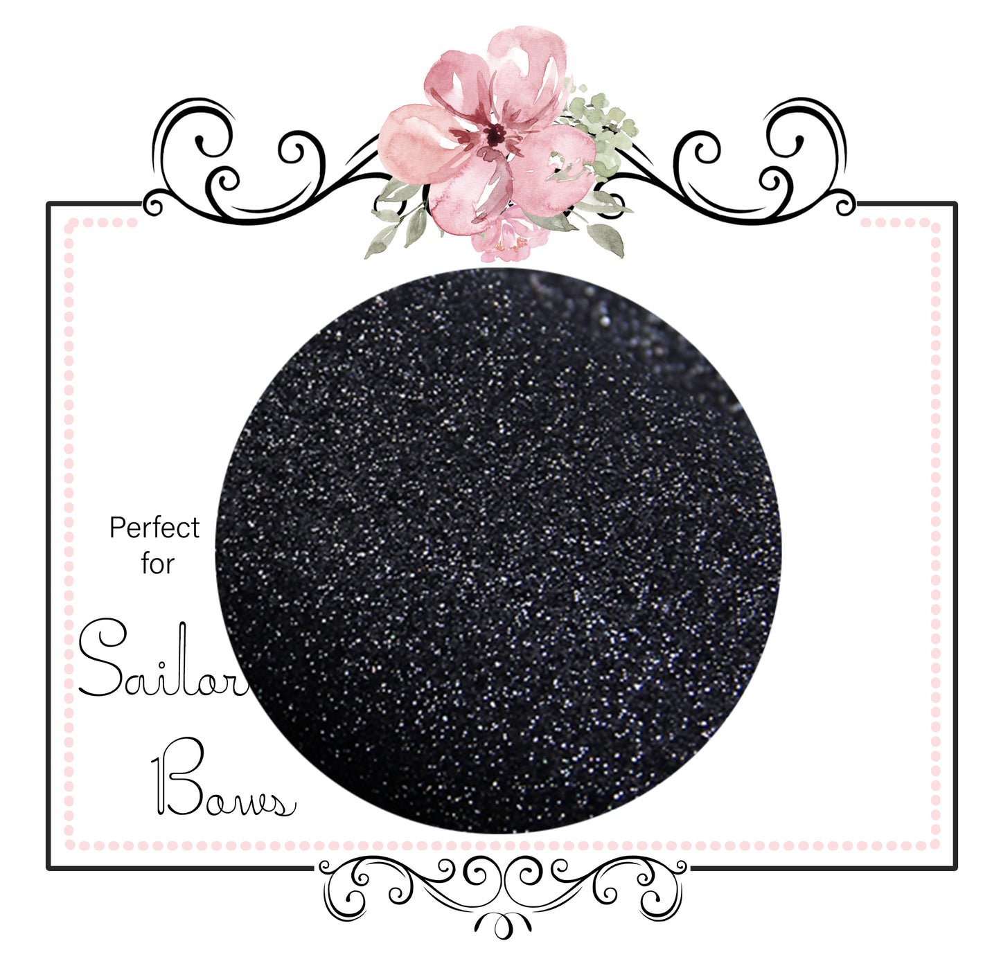 Black Sapphire ~ Soft Medium Glitter Sailor Bow Fabric Faux Leather Sheets