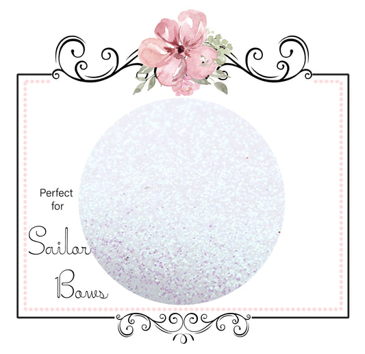 White Sapphire ~ Soft Medium Glitter Sailor Bow Fabric Faux Leather Sheets
