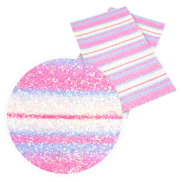 Princess Party ~ Pink Purple White Stripes ~ Chunky Glitter Faux Leather Fabric Sheets