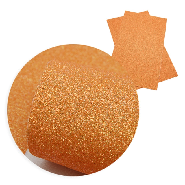 Mandarin Orange ~ Bright Fine Glitter Faux Leather Fabric Sheets ~ 0.59mm