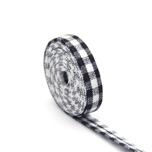 Black & White Gingham Plaid Ribbon Double-Sided Bias Tape ~  1cm wide ~ per yard