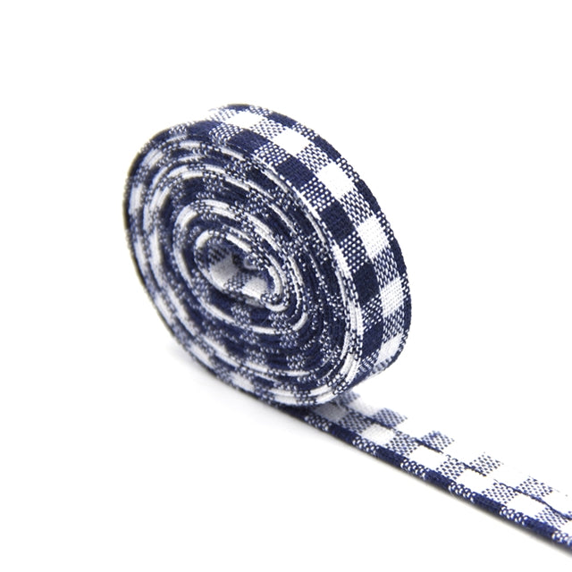 Navy & White Gingham Plaid Ribbon Double Sided Bias Tape ~  1cm wide ~ per yard