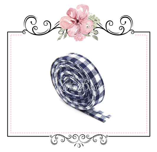 Navy & White Gingham Plaid Ribbon Double Sided Bias Tape ~  1cm wide ~ per yard