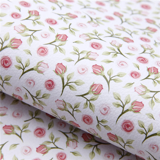 English Rose Pink Green Floral Luxe Grain Faux Leather