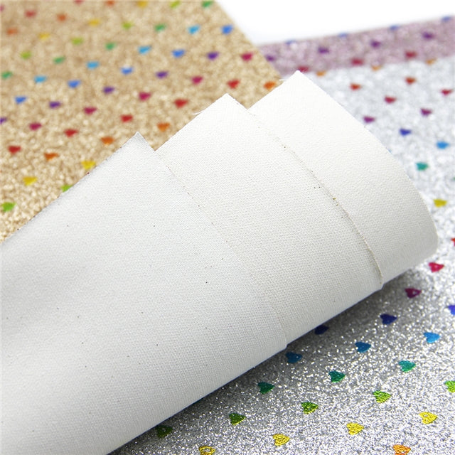 Rainbow Hearts ~ FINE GLITTER ~ Multicolour Faux Bow Craft Fabric