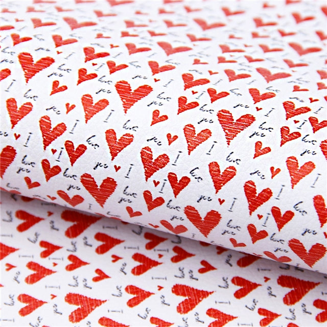 SALE I Love You Hearts ~ Red White Valentine Smooth Faux Leather Craft Fabric