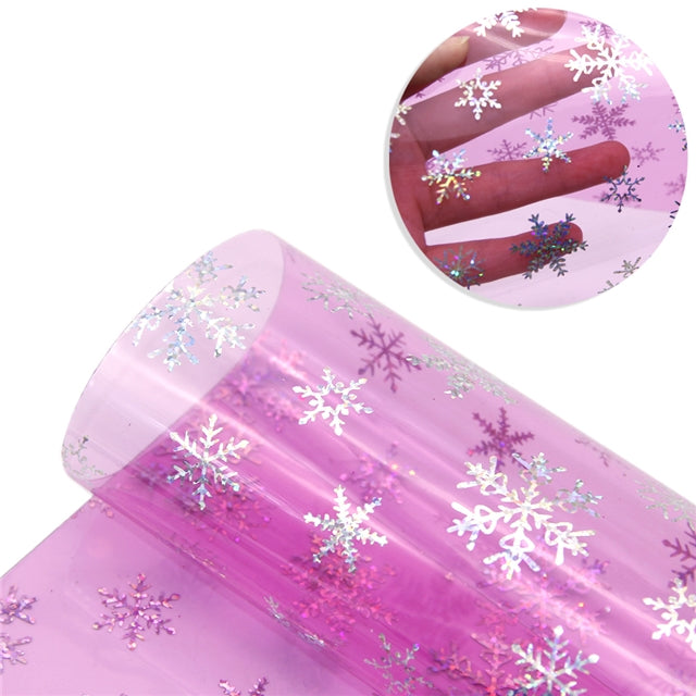 Transparent Hologram Snowflakes ~ Hot Pink & Silver ~ Bow Making ~ Craft Fabric Sheets