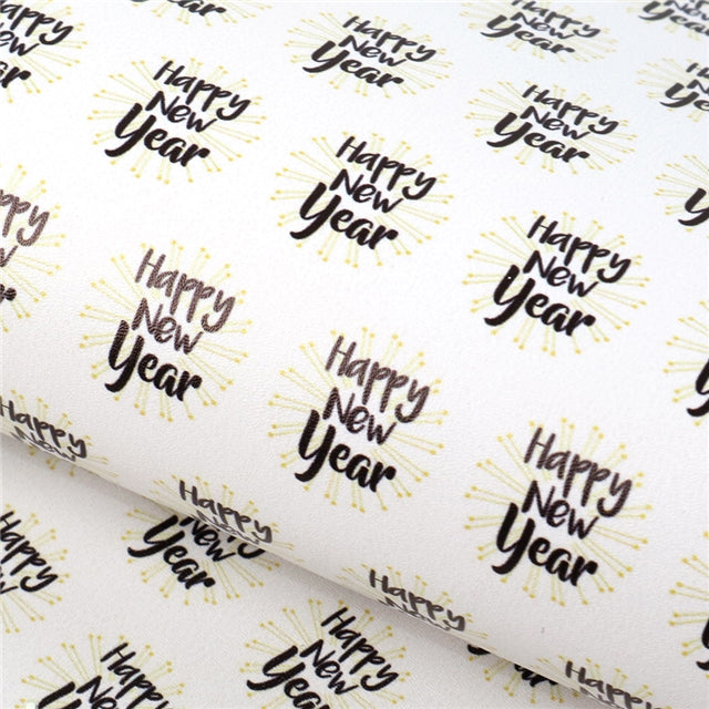 Happy New Years Smooth Faux Leather Craft Fabric Sheets