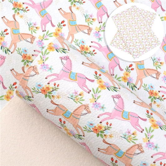 Down On The Farm ~ Pretty Floral Horses ~ Luxe Litchi Faux Leather