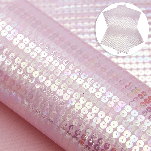 Textured Holographic Baby Pink Sequins ~ Faux Leather ~ 0.45mm