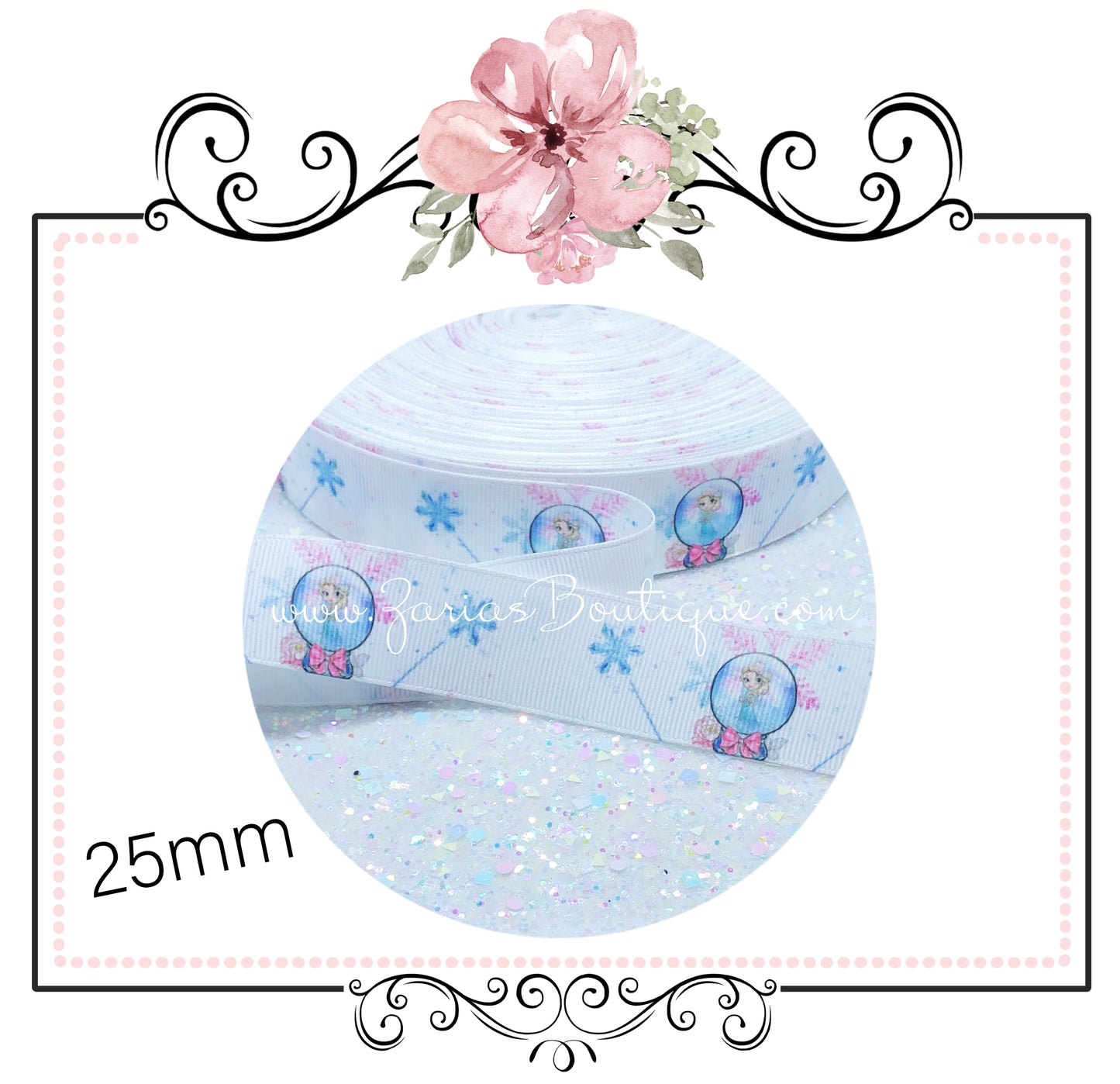 EXCLUSIVE to Zaria's Boutique ~ Frozen Snowflake Collection ~ Grosgrain Ribbon 25mm