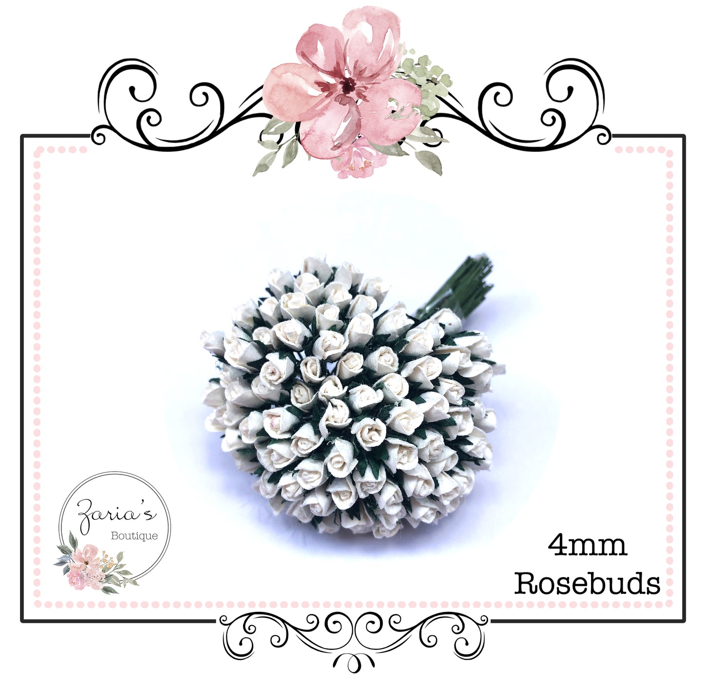 Mulberry Paper Flower ~ Micro Ivory Rosebud ~ 4mm x 10 pieces