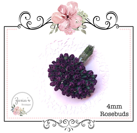 Mulberry Paper Flower ~ Micro Dark Purple Rosebud ~ 4mm x 10 pieces