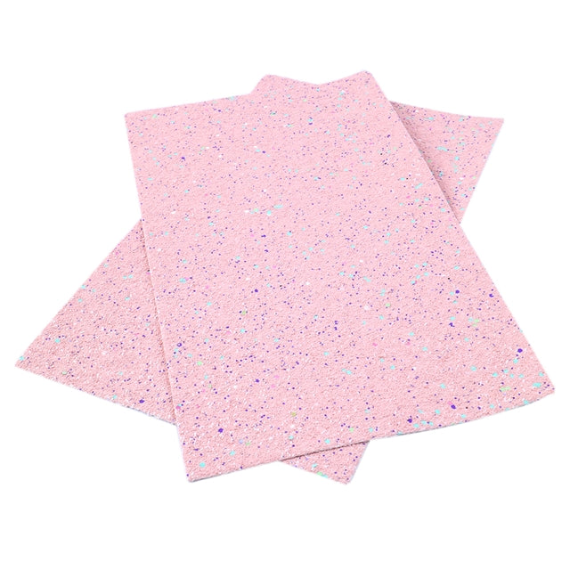 Confetti Pink ~ Chunky Glitter Faux Leather Fabric Sheets ~ 20x34cm