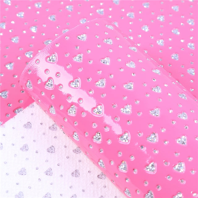 Hot Pink PATENT Faux Leather GLITTER Hearts ~ 6 colours!